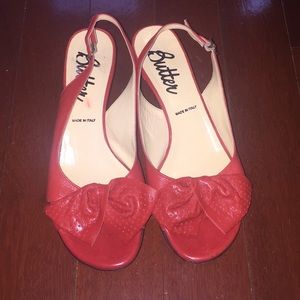 Red small heeled sandals